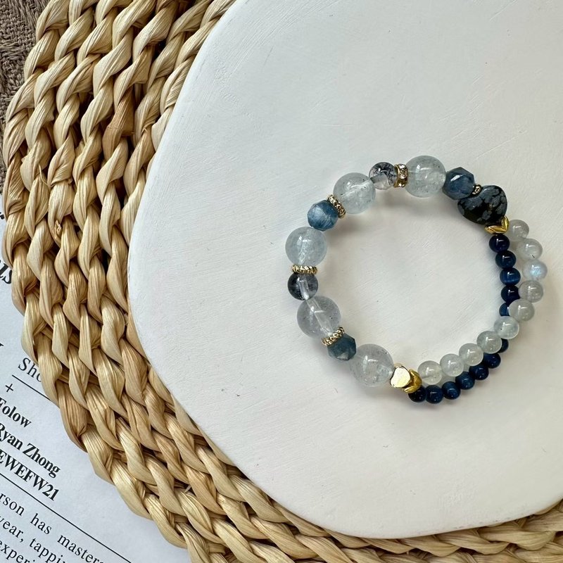 雪花黑曜石爱心半双层弹性手链 - 手套 - 水晶 