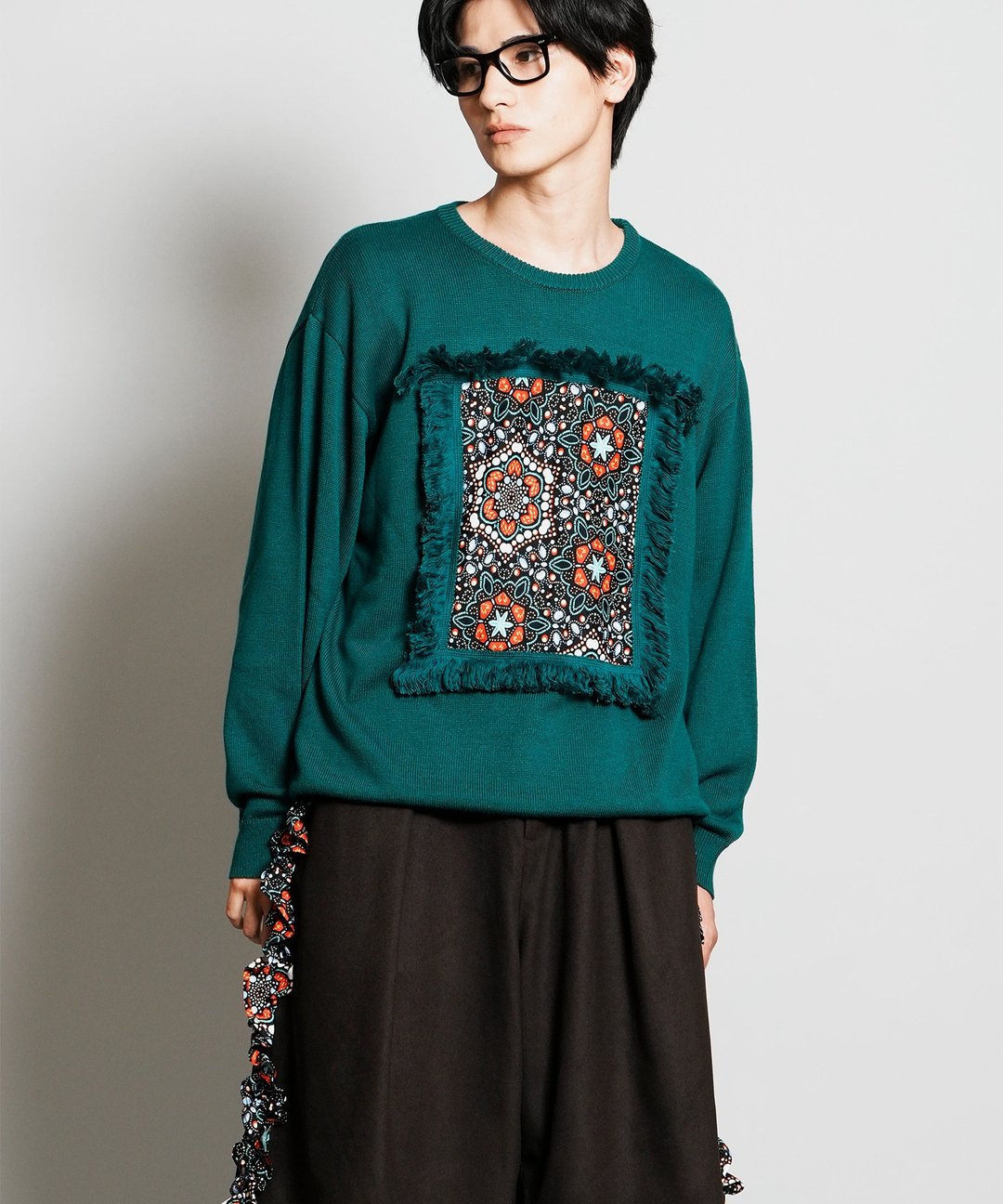 AFRICA FRINGE FRAME KNIT PULLOVER - 女装针织衫/毛衣 - 棉 绿色