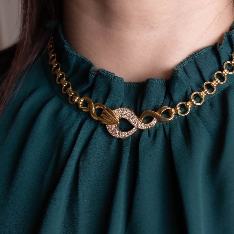 美国品牌古董 Art Deco风格螺旋铺钻 镀金短项链 锁骨链 - 锁骨链 - 其他金属 金色