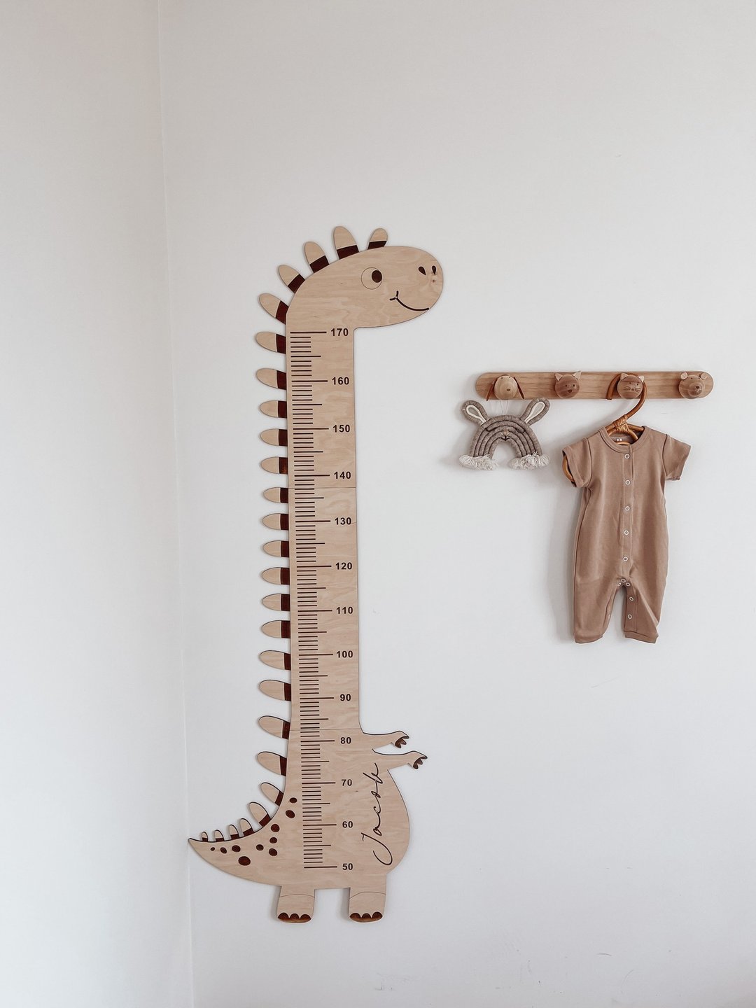 Personalized Kids Height Chart - Wooden Growth Chart Ruler Dinosaur Wall Plaque - 墙贴/壁贴 - 木头 多色