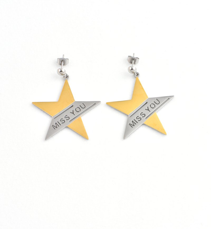 【星光思念】闪耀星光Miss You耳环 | 银色星辰 - 低语思念 - 耳环/耳夹 - 不锈钢 银色