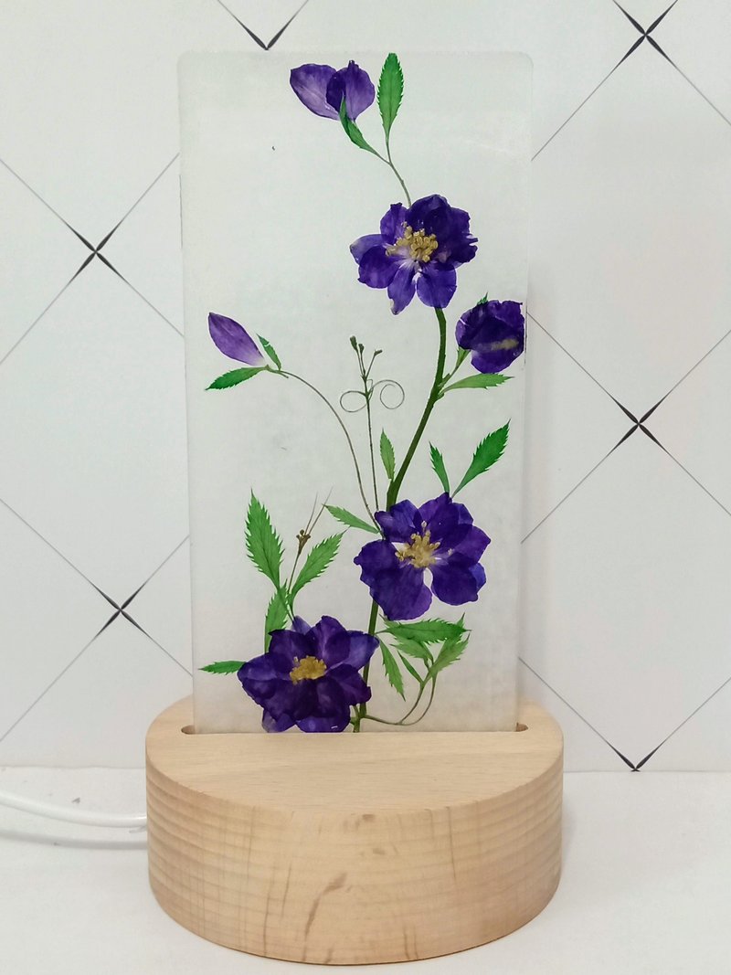 手作押花疗愈LED小夜灯 | 紫色暖心花朵小夜灯 - 灯具/灯饰 - 玻璃 紫色