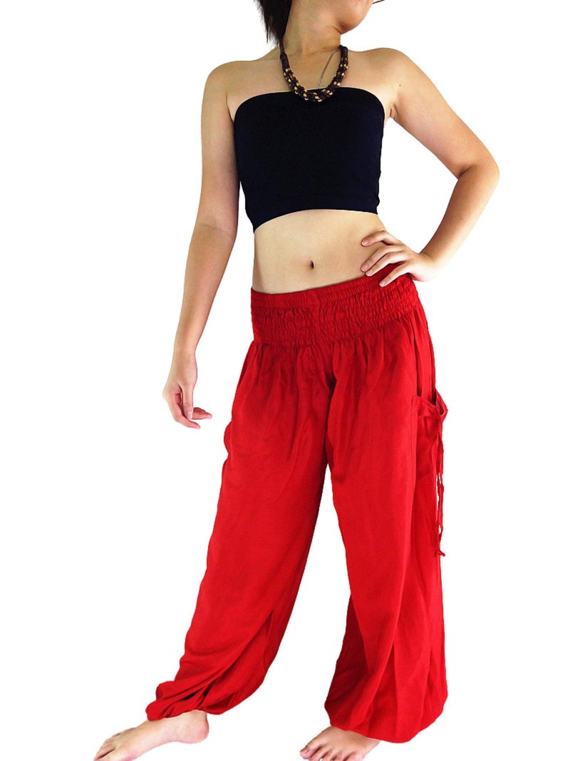 红色宽裤 女裤 灯笼裤 嫘萦长裤 松紧腰 - 男士长裤 - 其他材质 红色