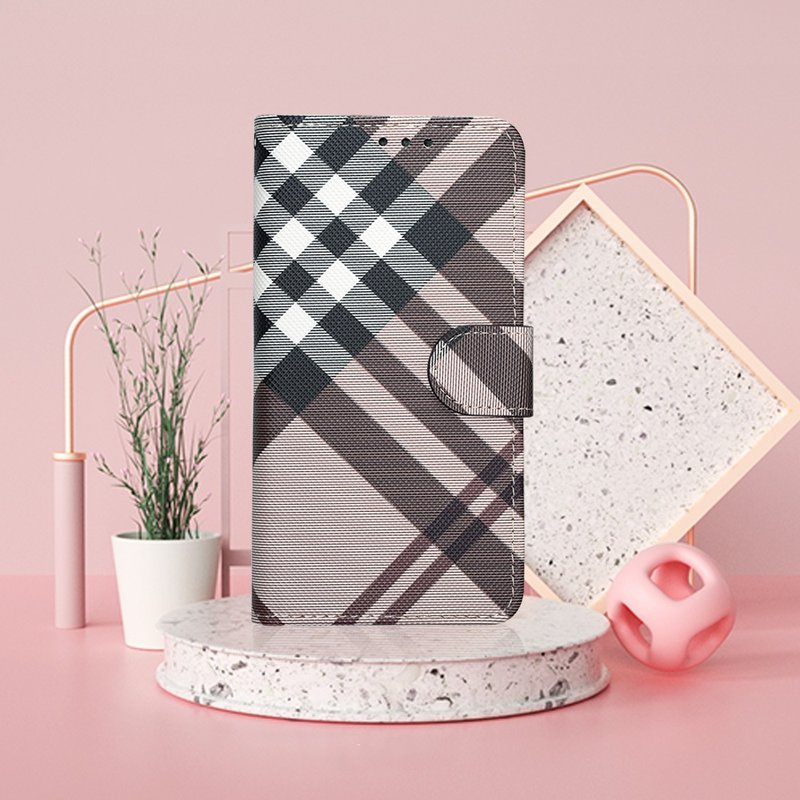 Samsung A55/A35/A25/A15 5G (精品版) 英伦格纹手机皮套-棕色 - 手机壳/手机套 - 人造皮革 咖啡色