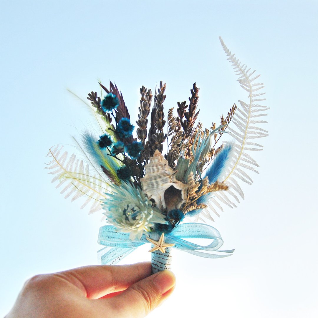 干燥胸花 - 蓝色海洋风 新郎胸花 - 胸花/手腕花 - 植物．花 蓝色