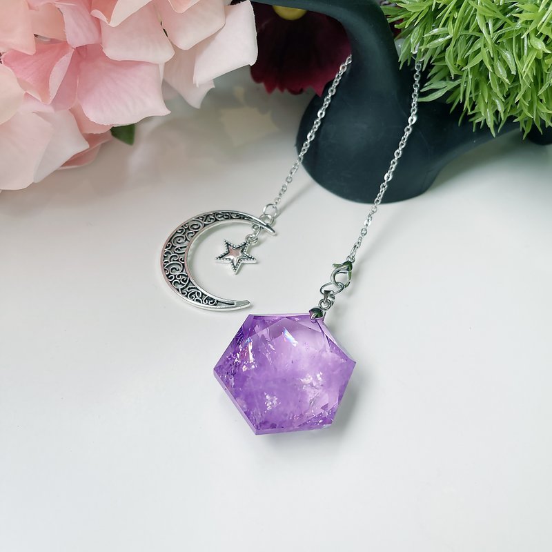 天然紫水晶/紫黄晶/大双尖灵摆 水晶 项链 能量疗愈 紫晶 吊坠 - 项链 - 水晶 紫色