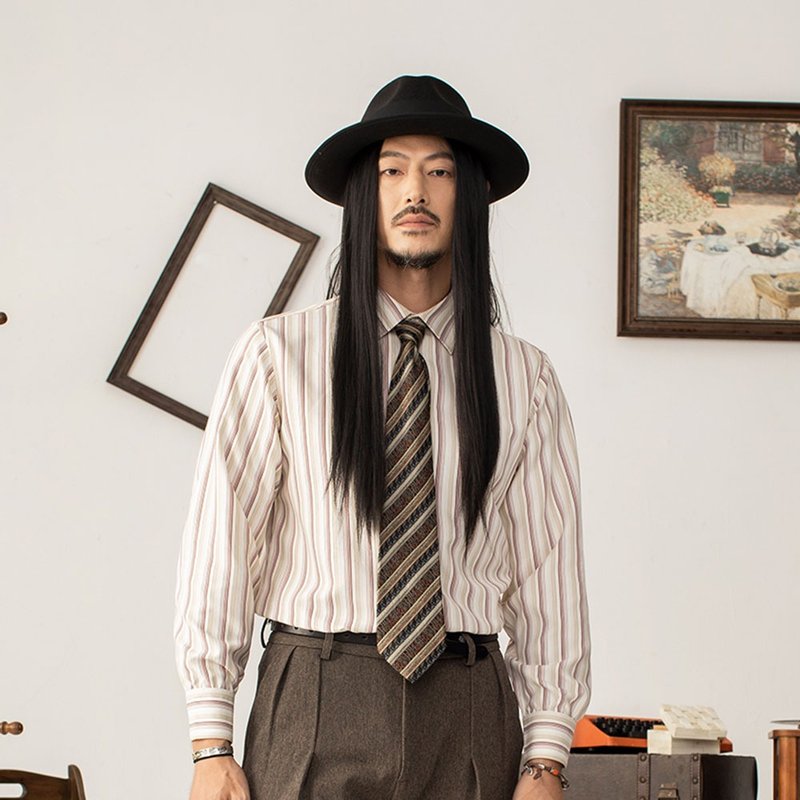 SOARIN英伦复古条纹商务衬衫(2437C337) - 男装衬衫 - 棉．麻 红色