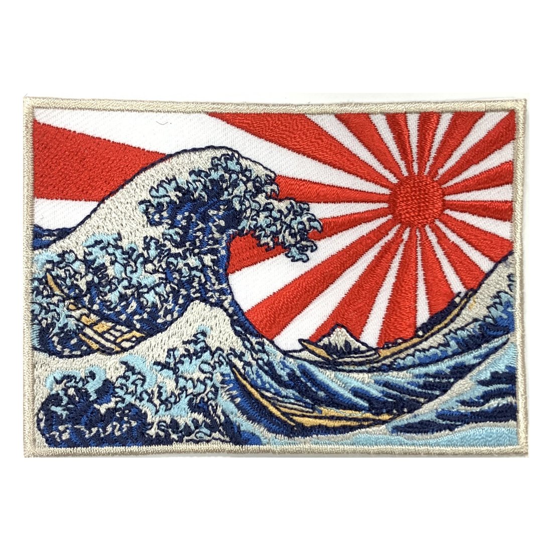 神奈川冲浪里 旭日旗 日本浮世绘刺绣 海军 PATCH 刺绣布章  贴布 - 徽章/别针 - 绣线 多色