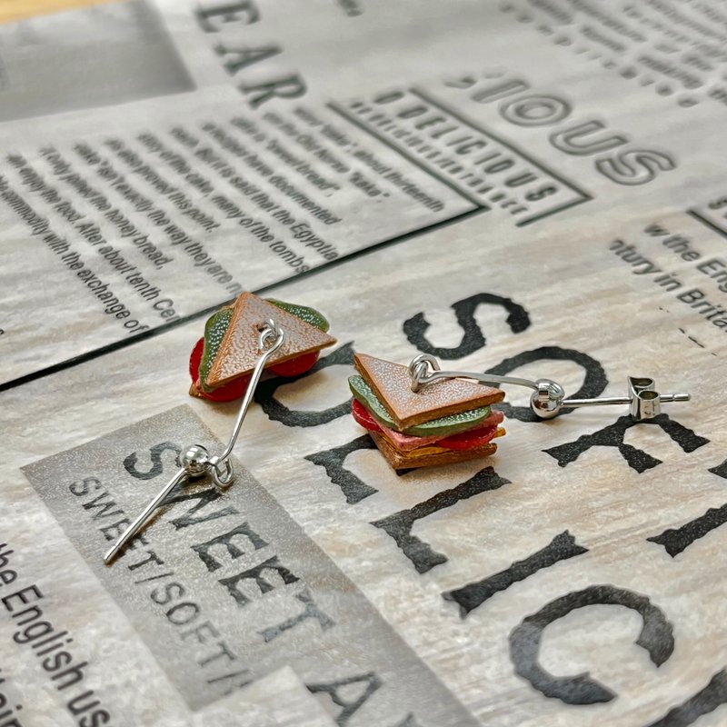 【防敏感皮革耳环】芝士火腿三文治 - 耳环/耳夹 - 真皮 多色