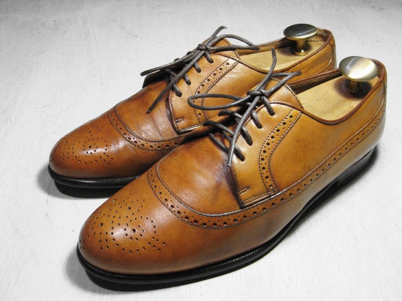 ~后菜园~古着 蜜蜡色雕花德比鞋(尺码男款41-42号可穿) - 男款牛津鞋/乐福鞋 - 真皮 咖啡色