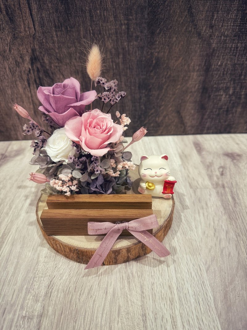 招财猫永生花名片座 干燥花/开幕送礼/招财/玄关摆饰/升迁祝贺 - 干燥花/捧花 - 植物．花 