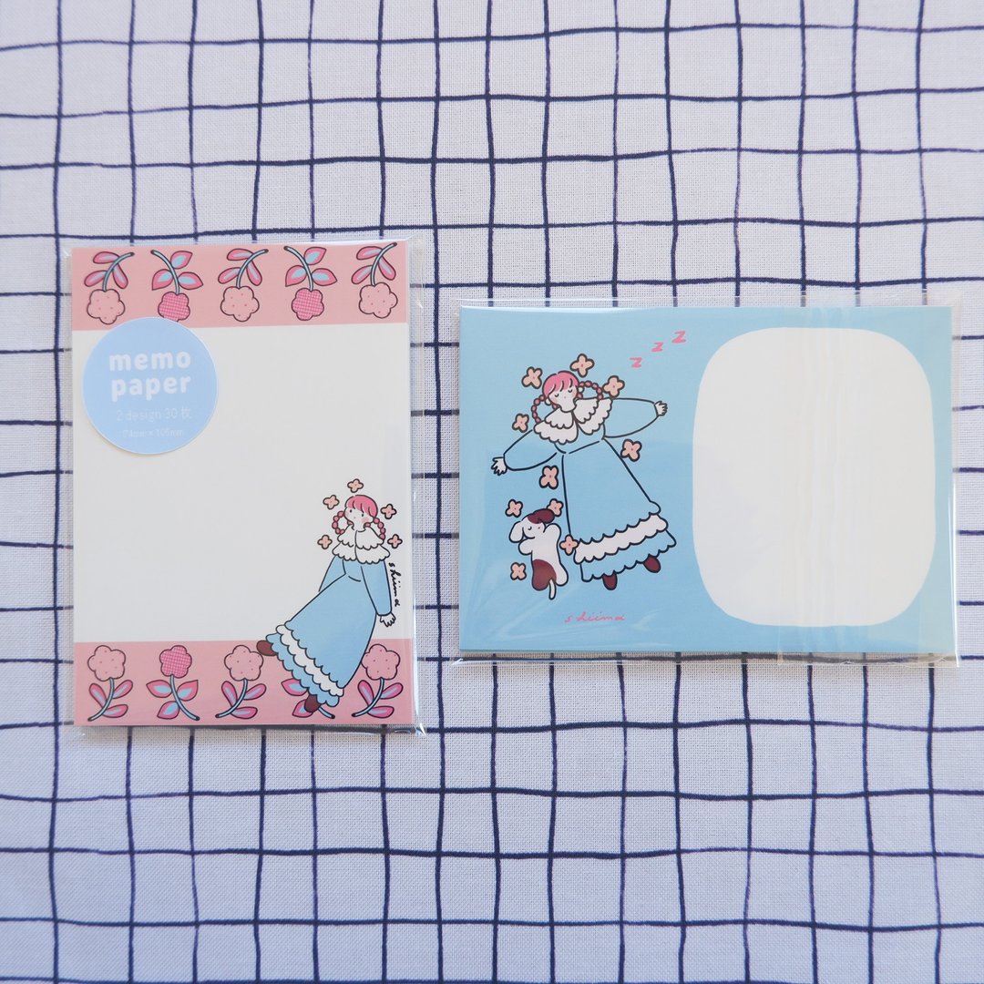 笔记纸 memo paper A7 迷糊女孩与狗狗 - 笔记本/手帐 - 纸 粉红色