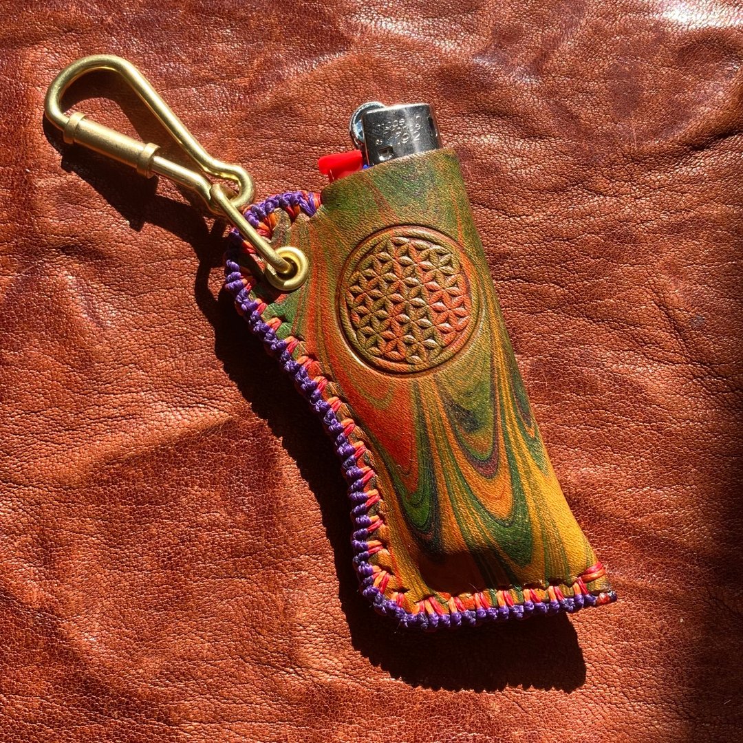 -生命之花 - 迷幻晕染皮革 Bic 打火机套 - 其他 - 真皮 绿色