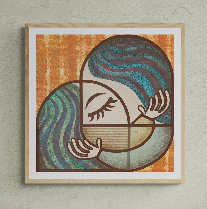 限量数位印刷版画 |  相互鼓励的拥抱 - 海报/装饰画/版画 - 防水材质 卡其色