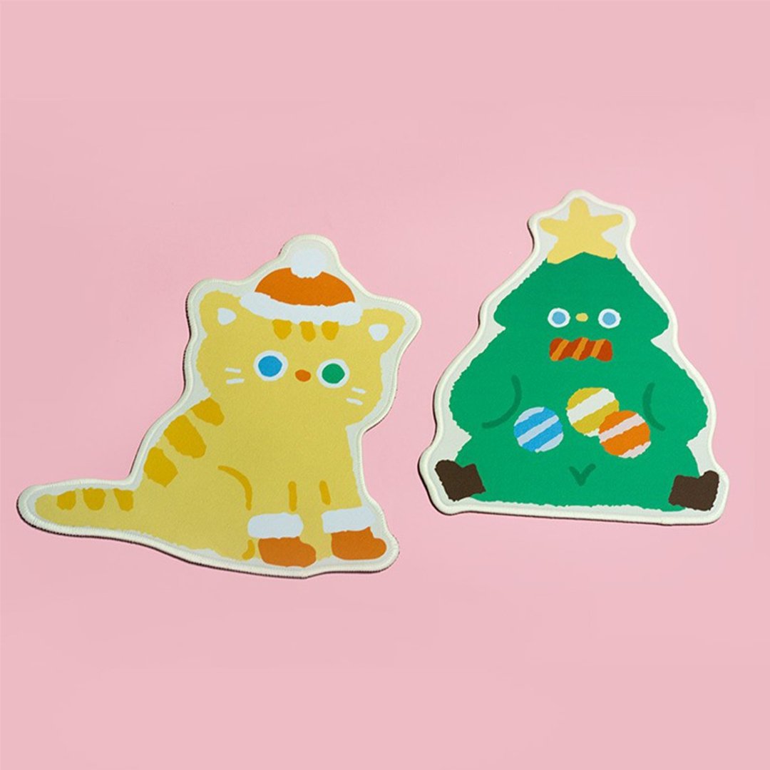 圣诞鼠标垫  圣诞树 猫咪 布面锁边滑鼠垫 - 鼠标垫 - 橡胶 