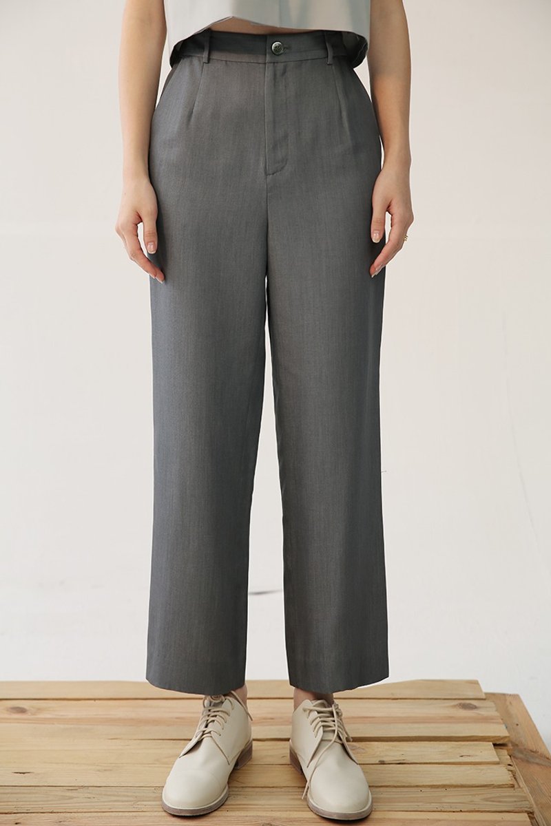 高级亚麻 高腰 微辣 宽松 九分裤 - 女装长裤 - 棉．麻 灰色