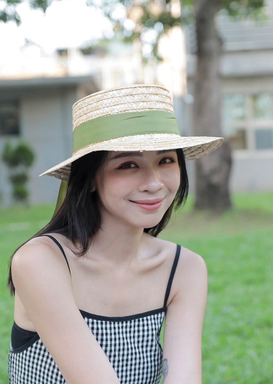 Unni法式典雅草帽-编织帽 帽子 登山帽 草帽 防晒 straw hat 礼 - 帽子 - 植物．花 绿色