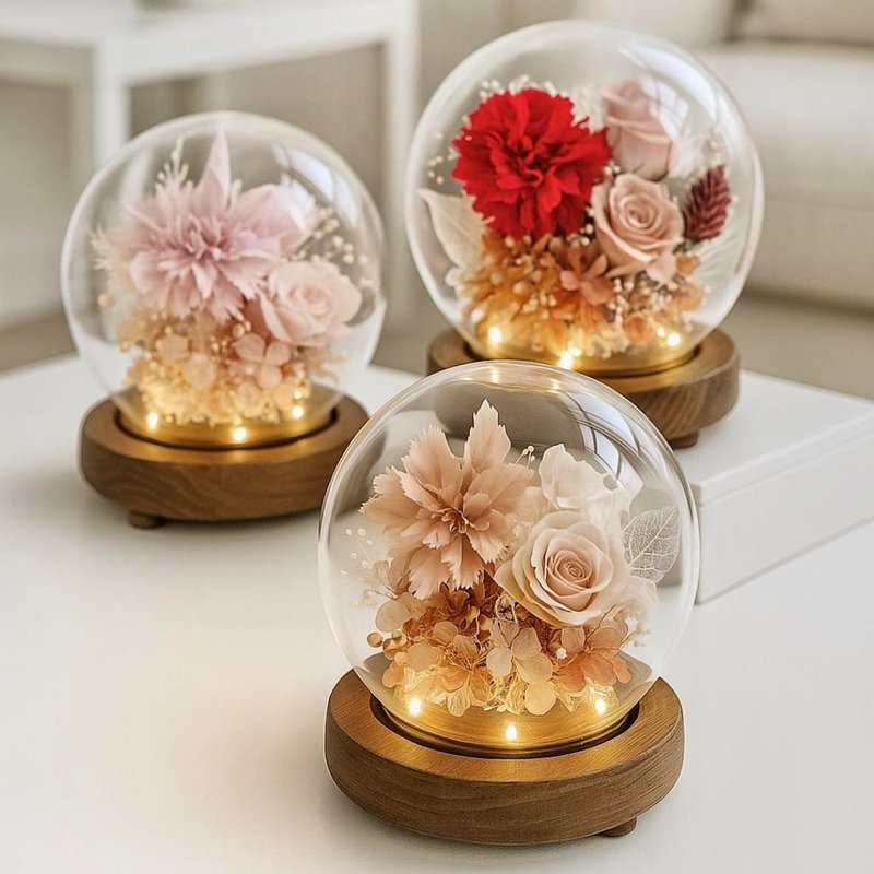 康乃馨永生花小夜灯 花盎设计・母亲节/生日质感摆饰 - 干燥花/捧花 - 玻璃 粉红色