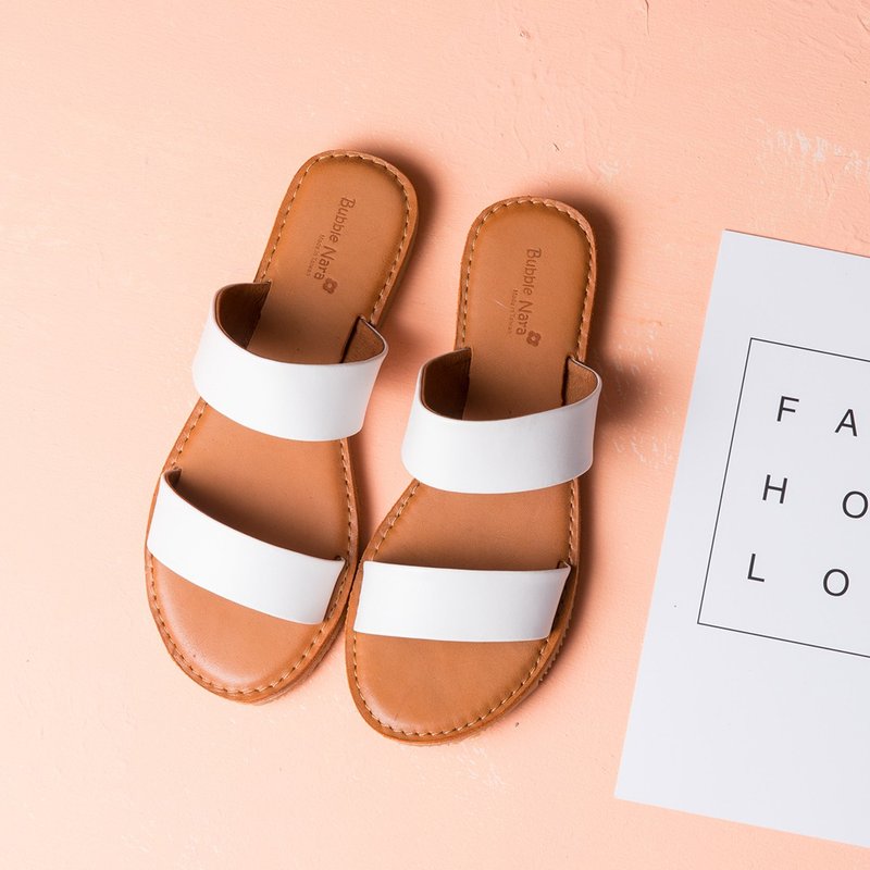 温度计一字拖鞋-白光 - 拖鞋 - 真皮 白色