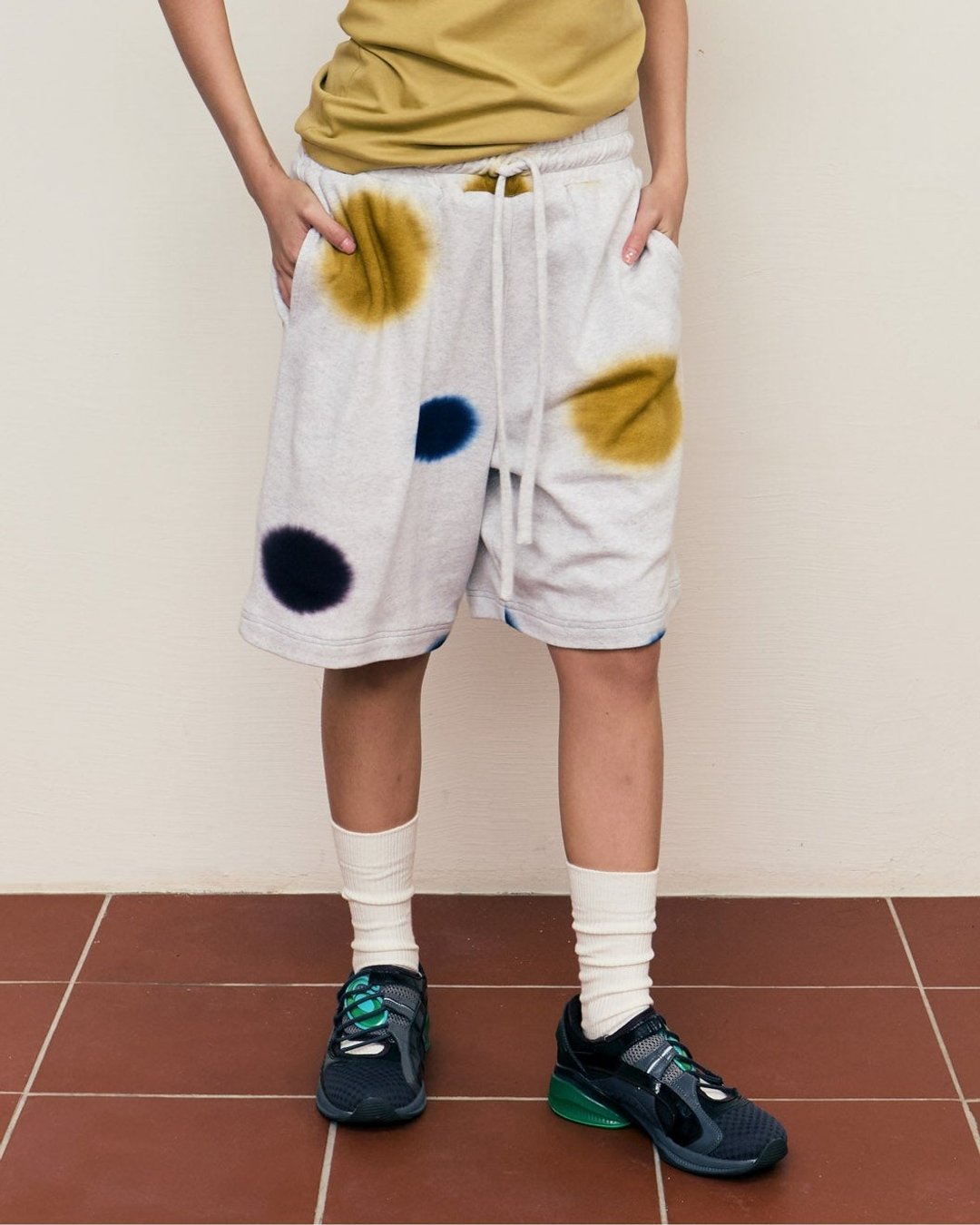 Green Fungi Sweat Shorts - 女装短裤 - 棉．麻 多色