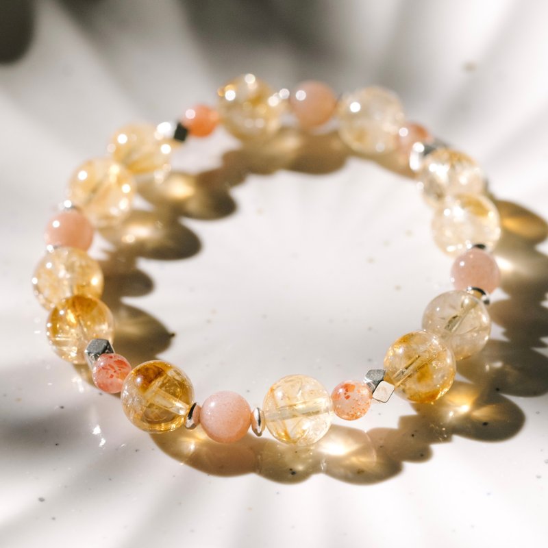 天然水晶手链/Helios。黄水晶 橙月光 金太阳 招财 手链 - 手链/手环 - 水晶 黄色