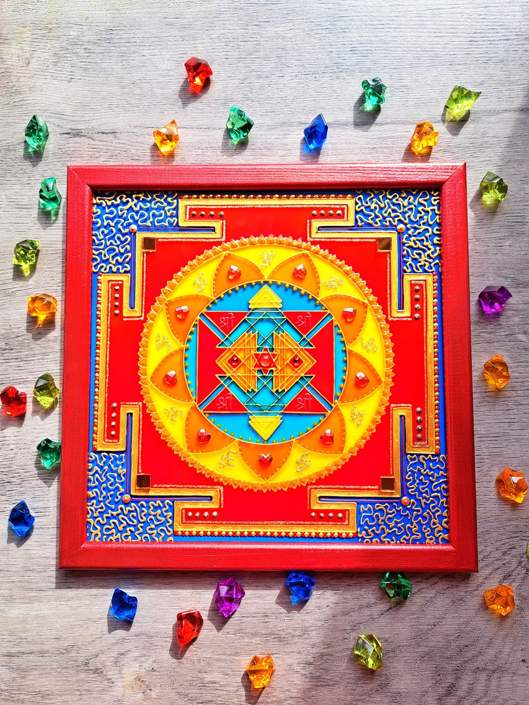 手绘Narasimha Rakshana Yantra Vastu冥想Jyotish Mandala Tantr - 墙贴/壁贴 - 玻璃 红色