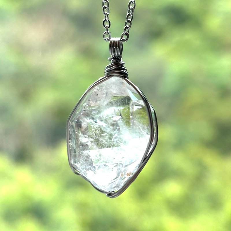 天然闪灵钻原石颈链 Natural Herkimer - 颈链 - 水晶 白色