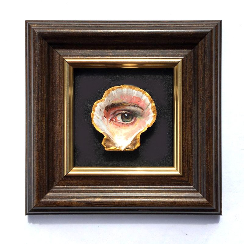 贝壳原画，裱框情人之眼，古董艺术品，小号，深色 - 墙贴/壁贴 - 其他材质 白色