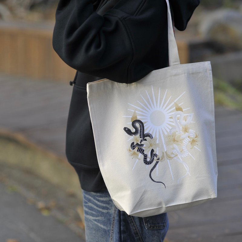 eoabag-05 | Sol Serpent 日曜双蛇帆布袋 - 手提包/手提袋 - 棉．麻 白色