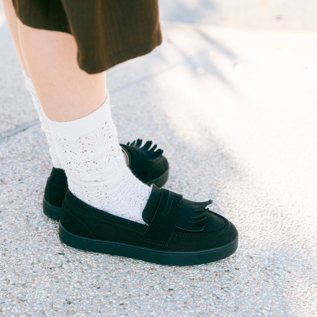 她的那双长长睫毛【厚底新升级】Loafer 乐福鞋 流苏 2way . - 女款休闲鞋 - 棉 黑色