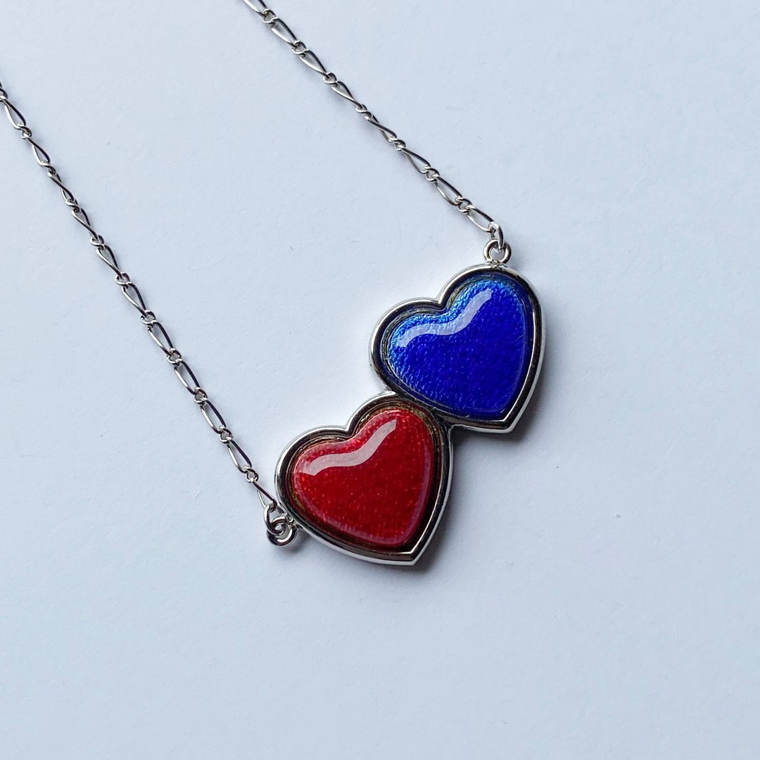 Twin Heart [Blue & Red] Cloisonne Pendant, Pure Silver Cloisonne - 项链 - 其他材质 蓝色