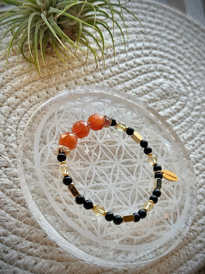 My Lucky Star - 高品质钻切金太阳石黄水晶黑玛瑙 14k包金手链 - 手链/手环 - 水晶 