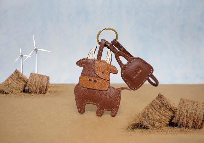牛革生肖钥匙圈 - 牛 - 钥匙链/钥匙包 - 真皮 咖啡色