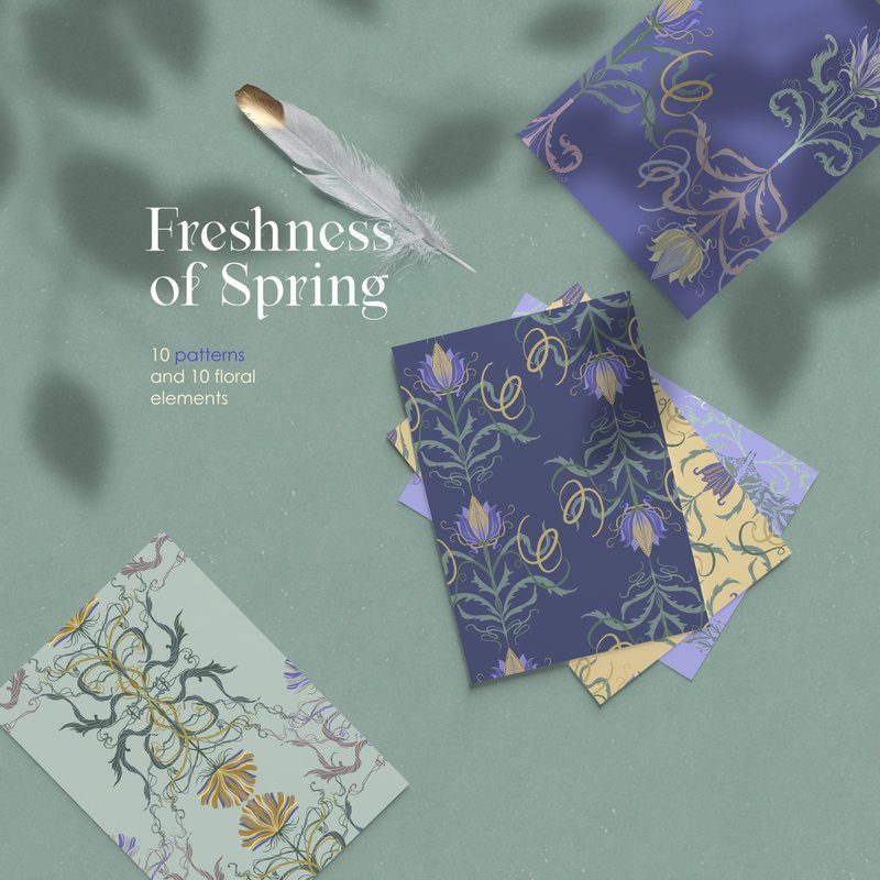 Spring floral pattern collection, botanical seamless pattern, flower clipart - 电子手绘真人画像/绘画/插画 - 其他材质 