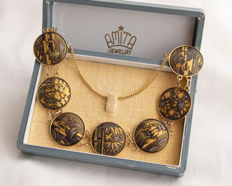 日本Amita古董象嵌 24K金/纯银镶嵌工艺 日式满版图腾 镀金手链 - 手链/手环 - 24k 金 金色