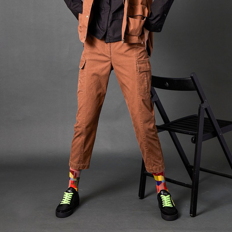 尘雾仿旧感大口袋休闲长裤 - 女装长裤 - 棉．麻 咖啡色