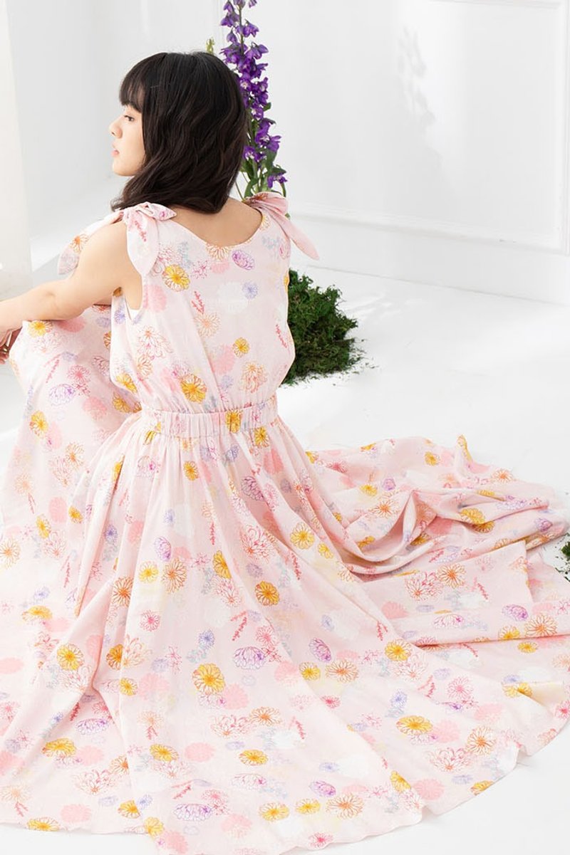 【波丽印花】C位偶像 前短后长绑带女神长洋装 绚天香 S-2XL - 洋装/连衣裙 - 棉．麻 粉红色