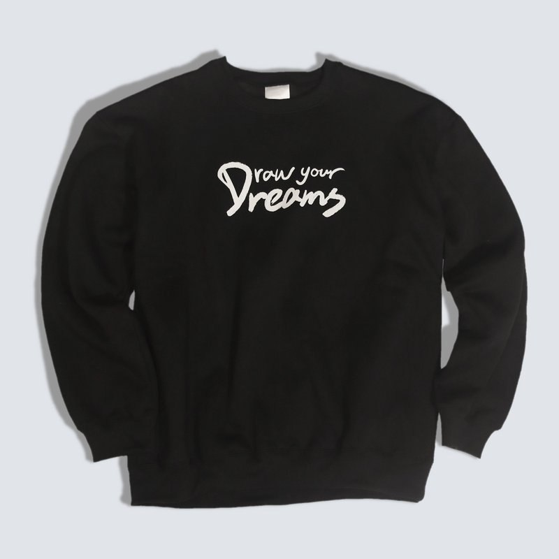 ZJ落肩微宽松大学T Draw Your Dreams手写字款哲人系列 黑色 MIT - 中性连帽卫衣/T 恤 - 棉．麻 黑色