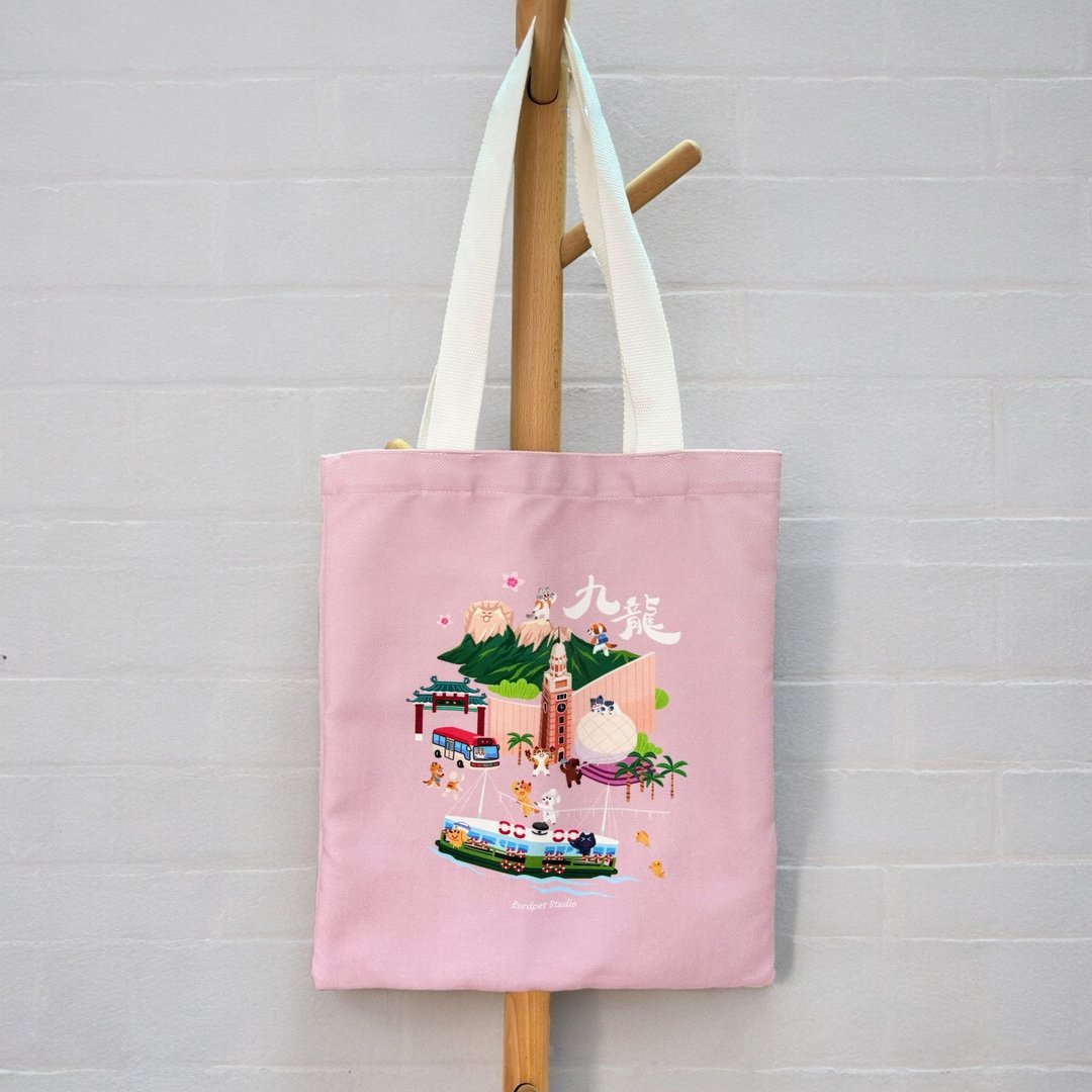 香港汪喵帆布袋/ tote bag 自家原创插画 - 侧背包/斜挎包 - 棉．麻 多色