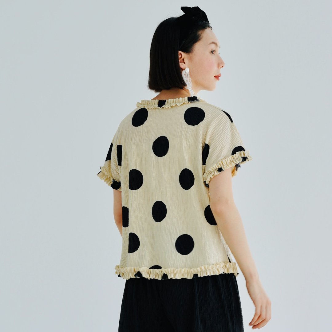 圆领花边点点上衣 - 女装上衣 - 其他材质 多色