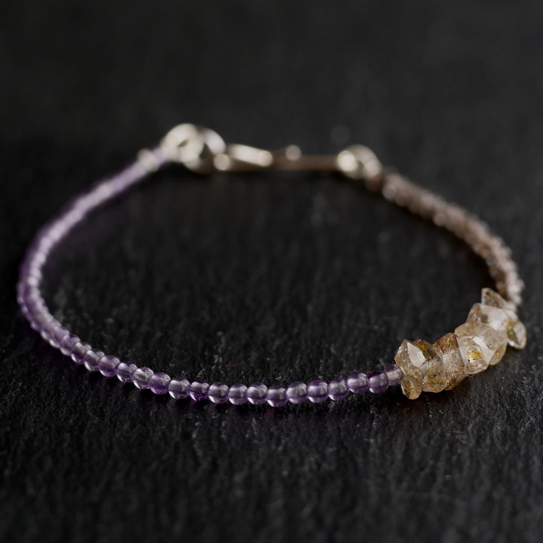 Oil in Quartz&amp; Amethyst,Smoky Quartz asymmetry Bracelet - 手链/手环 - 宝石 紫色