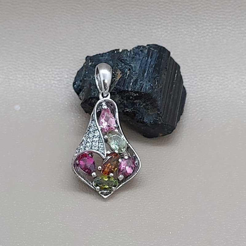 碧玺配925银吊饰 - 招财 长寿 健康 人缘 - 吊饰 - 半宝石 