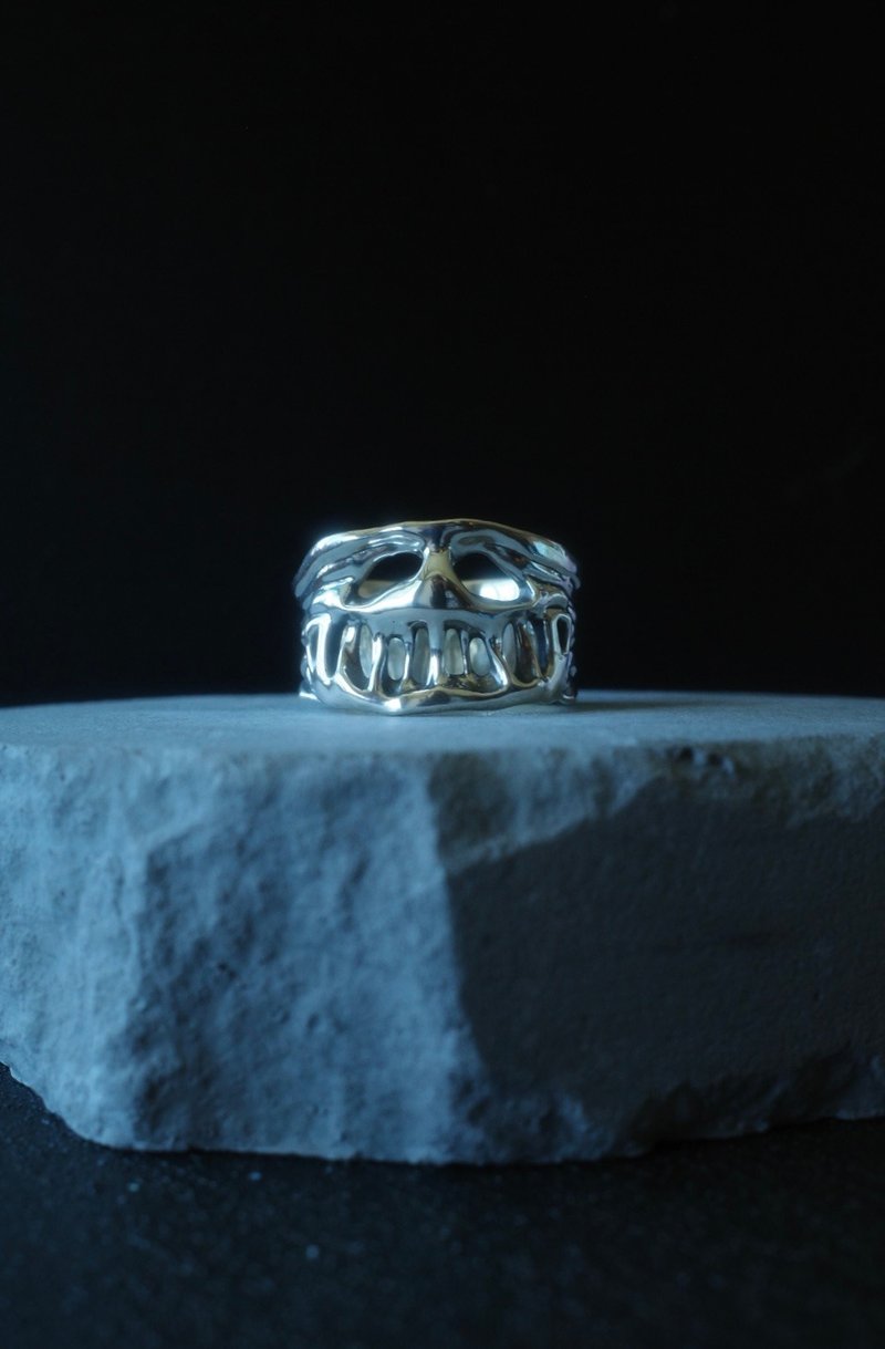 怪物系列 - 脸 - 戒指 - 纯银 银色