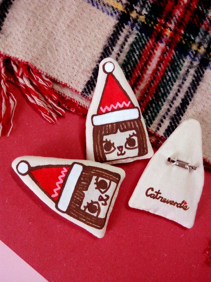 手绘手作原创品牌美美猫布夹棉胸针/襟章/Brooch - 胸针 - 棉．麻 白色