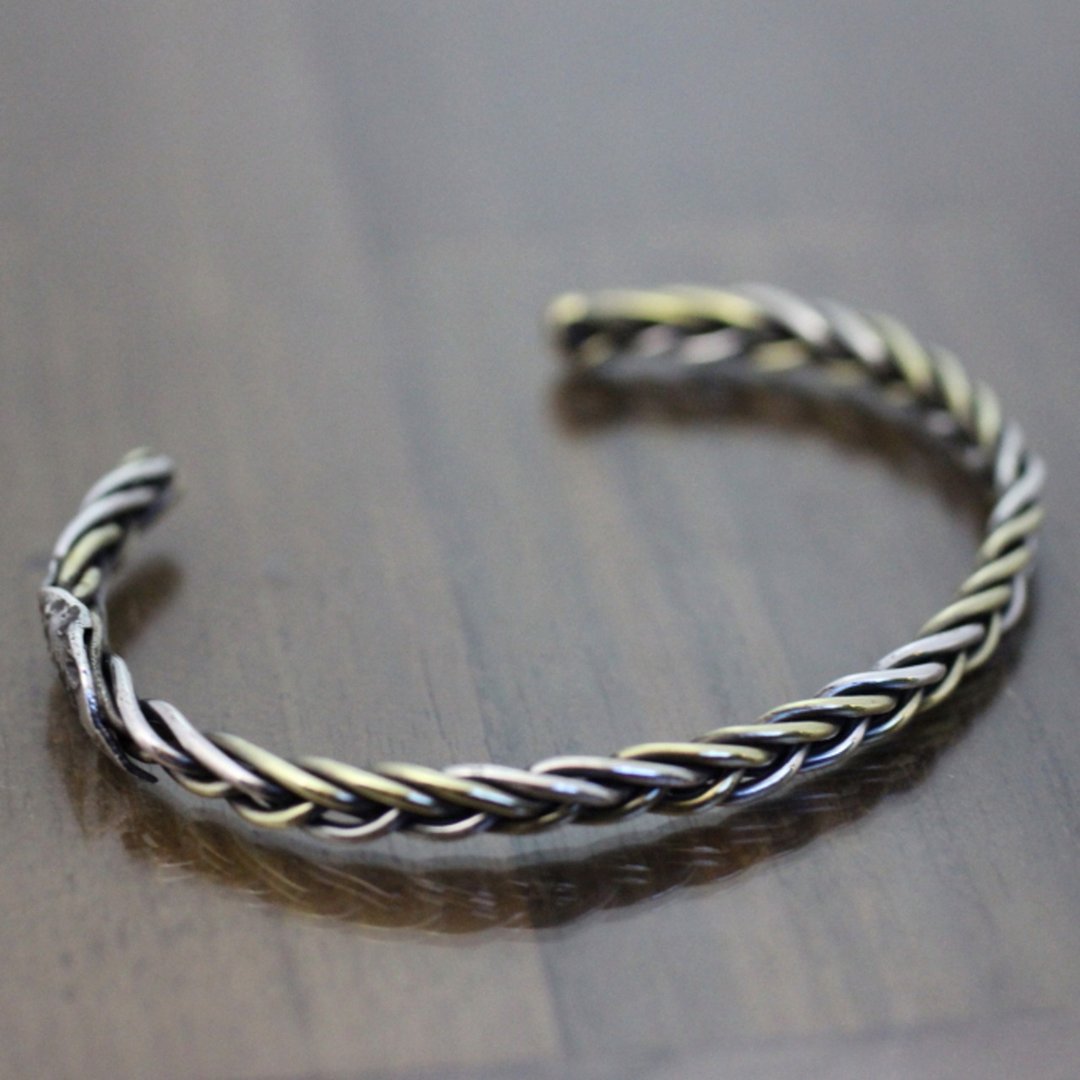 silver925 手链 -Growing Bangle- (SILVER×BRASS) 雏菊 纯银 925 黄铜 日本 - 手链/手环 - 纯银 银色