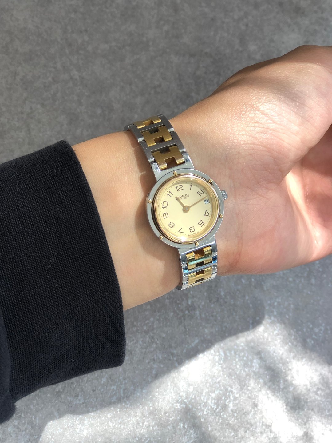 【日本直送 名牌中古包】HERMES 爱马仕 Clipper 腕表 银色 金色 不锈钢 石英圆形 vintage 7ahpvs - 女表 - 不锈钢 银色