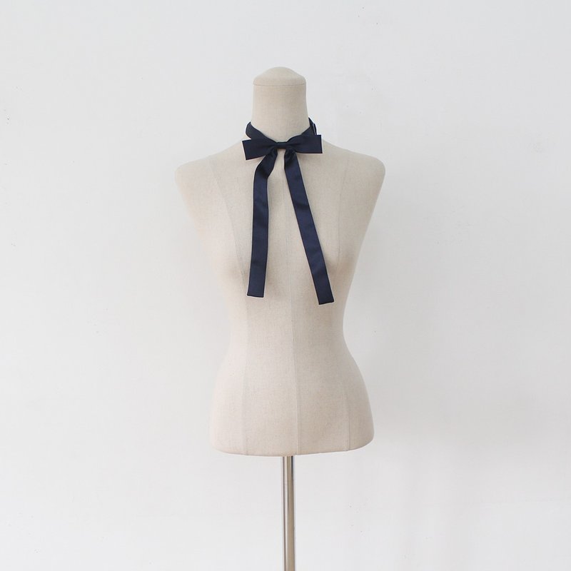Navy ribbon tie,Navy neck tie for woman,wedding,Ribbon necktie,Navy,Skiny - 领带/领带夹 - 其他材质 蓝色