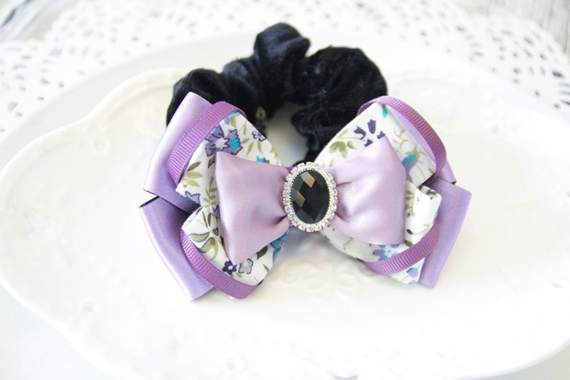 和风紫色小碎花大肠圈 - 发饰 - 棉．麻 紫色