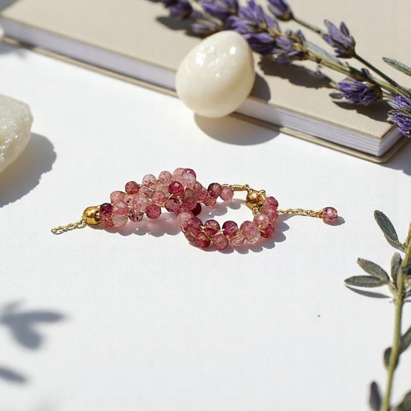 星环指间戒指 草莓晶 橄榄石 海蓝宝 绿草莓 太阳石 发晶 钛赫兹 - 戒指 - 水晶 多色