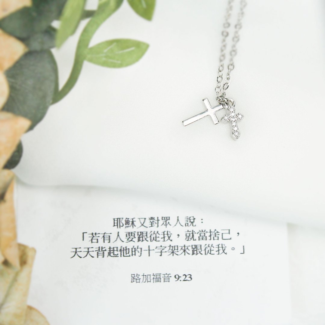 Giftest18K镀白K金 / 守护十架 十字架基督教受洗项链圣诞礼物N65 - 项链 - 贵金属 银色